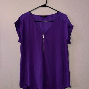 Express V-Neck Purple Blouse with Zipper